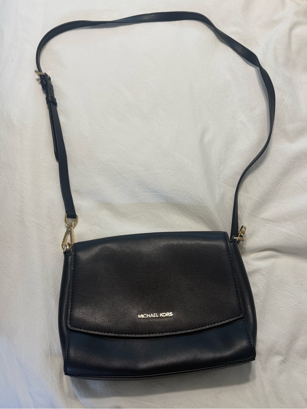 Michael Kors Black Leather Crossbody with Gold Hardware
